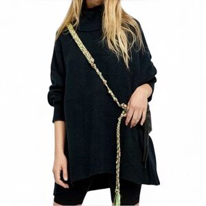 Free People Afterglow Oversized Mock Neck Sweater Black XS